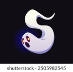 Number five Halloween ghosts font, scary typeface, horror evil type, spooky monster alphabet. Isolated cartoon vector spook or phantom 5 digit numeral typography sign for kid mathematics learning