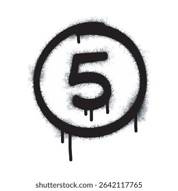 Number five icon Graffiti Spray isolated on white background. Number five graffiti symbol with black spray on white background. Vector illustration.