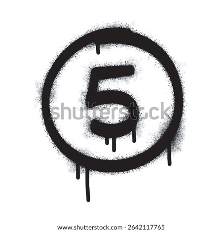 Number five icon Graffiti Spray isolated on white background. Number five graffiti symbol with black spray on white background. Vector illustration.