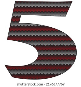 Number Five With Jersey Pattern Vector Illustration. Number 5 Isolated On A White Background
