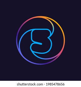 Number five line colorful logo. Circle multicolored vector icon for your social network app, fun avatar or corporate identity.