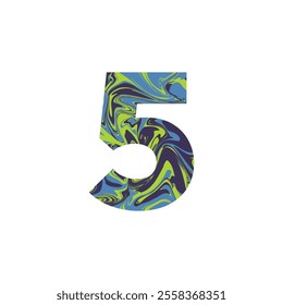 Number five With Liquid Marble Texture Vector Illustration. Number 5 Isolated On A White Background