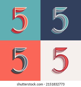 Nummer fünf Logo im klassischen, dreidimensionalen, eleganten Retro-Stil. Perfekt für die Erstellung von klassischem Druck, Retro-Design, Bekleidungsstickerei, Produktverpackung, Vintage-Header, Luxus-Identität.