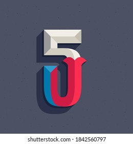 Number five logo in faceted old athletic style. You can use it in your sportswear identity, baseball emblem, victory posters, retro university design, and others. 