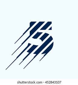 Number five logo with fast speed lines. Vector sport style typeface for sportswear, sports club, labels or posters.