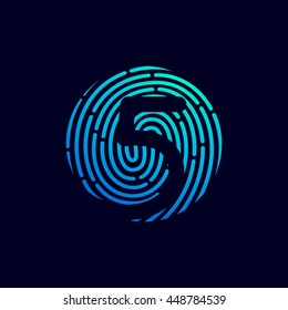 Number five logo with fingerprint line. Colorful vector design for banner, presentation, web page, card, labels or posters.