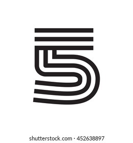 Number five logo formed by parallel lines. Vector design for banner, presentation, web page, card, labels or posters.