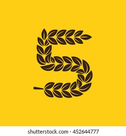 Number five logo formed by laurel wreath. Vector design for banner, presentation, web page, card, labels or posters.