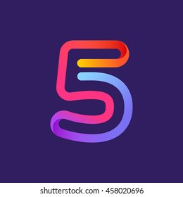 Number five logo formed by colorful neon line. Vector design for banner, presentation, web page, card, labels or posters.