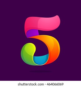 Number five logo in funny colorful style. Vector design for banner, presentation, web page, card, labels or posters.