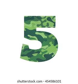 Number five logo with green camouflage. Vector design for banner, presentation, web page, card, labels or posters.