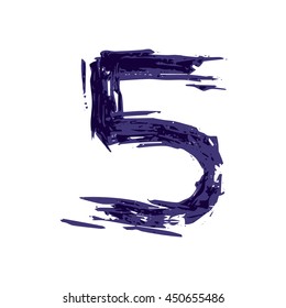Number five logo hand drawn with dry brush. Rough strokes style.  Vector grunge style design elements for T-shirt, label, badge, card or poster.