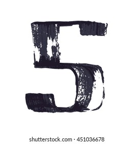Number five logo hand drawn with dry brush. Vector grunge style design elements for T-shirt, label, badge, card or poster.