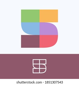 Number five logo made of block pattern with pretty dim colors. Vector template perfect to use in a cute corporate identity, greeting packaging, wedding posters, clothes design, and others.  svg