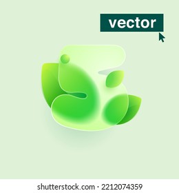 Number Five Logo Made Of Green Leaves Under Mate Glass. Realistic Glassmorphism Style. Vector Blurry Translucent Icon. Transparent Emblem For Eco Advertising, Waste Recycling, Healthy Food.