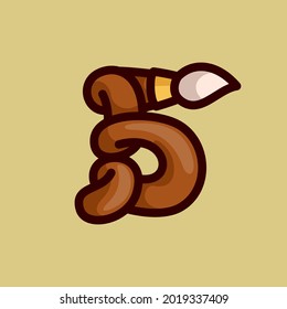 Number five logo made of a paint brush. Vector typeface for the 1st September events, preschools identity, Back to school posters, etc.