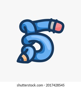 Number five logo made of a pencil. Vector typeface for Back to school events, art identity, education posters, etc.