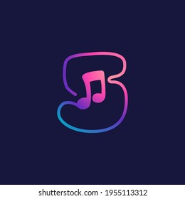 Number five logo with musical note. Vector line icon for Audio company, Sound media magazine, Singer and DJ poster.