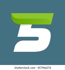 Number five logo with speed green leaves. Ecology vector design for banner, presentation, card, labels or posters.