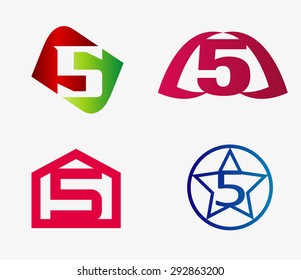 Number five logo template. Abstract icon set
