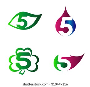 Number five logo template. Abstract icon set
