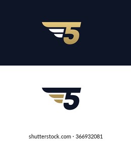 Number five logo template. Wings design element vector illustration. Corporate branding identity