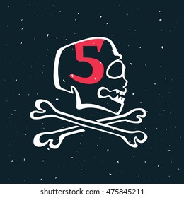 Number five logo in vintage style skull. Vector design for banner, flag, t-shirt, labels or posters.