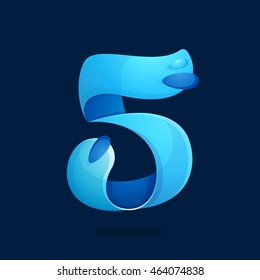 Number five logo with water waves and drops. Vector design for banner, presentation, web page, card, labels or posters.