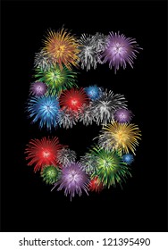 Number five made from colorful in the form of fireworks numbers - check my portfolio for other numbers