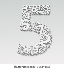 Number five, made with other numbers and shadow effect