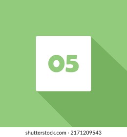 Número cinco modernos iconos de diseño plano en marco blanco en pantalla verde para uso comercial e impresión de calendario.