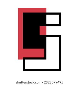 Number Five or Numeral with Red Rectangle Geometric Shape Vector Illustration