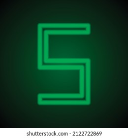Número cinco, numeral simple vector de icono. Diseño plano. Neón verde sobre fondo negro con luz verde.ai