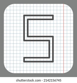 Number five, numeral simple icon vector. Flat desing. On graph paper. Grey background.ai