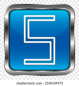 Nummer fünf, einfache numerische Icon-Vektorgrafik. Flaches Design. Metal, blauer Quadrat-Knopf. Transparentes grid.ai