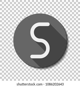 Number five, numeral, simple letter. White flat icon with long shadow in circle on transparent background. Badge or sticker style