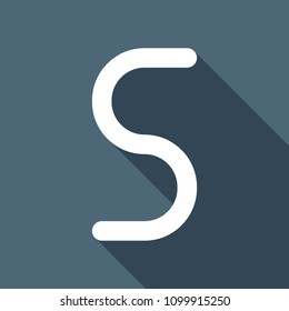 Number five, numeral, simple letter. White flat icon with long shadow on background