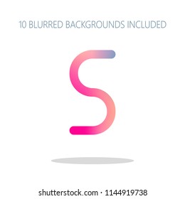 Number five, numeral, simple letter. Colorful logo concept with simple shadow on white. 10 different blurred backgrounds included