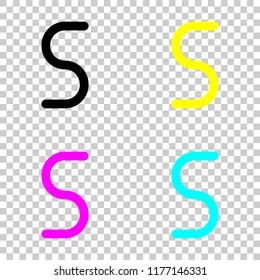 Number five, numeral, simple letter. Colored set of cmyk icons on transparent background