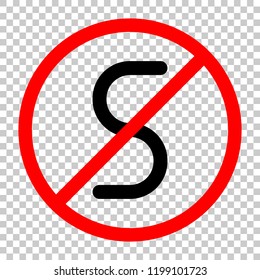 Number five, numeral, simple letter. Not allowed, black object in red warning sign with transparent background
