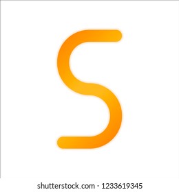 Number five, numeral, simple letter. Orange sign with low light on white background