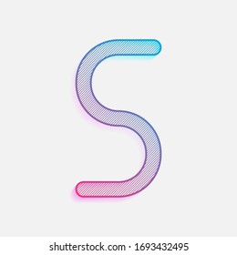 Número cinco, numeral, simple letra. Logo coloreado con líneas diagonales y degradado azul-rojo. Gráfico neón, efecto ligero