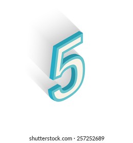 Number five on white background. Isometric icon. Vector illustration