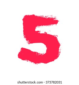 Number five painted with a dry brush. Hand drawn font. Vector grunge style design elements for use in posters or prints.