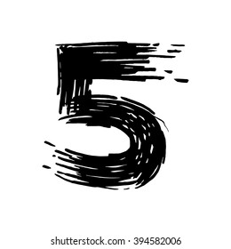 Number five painted with a felt pen. Handwritten font. Vector grunge style design elements for use in posters or prints.