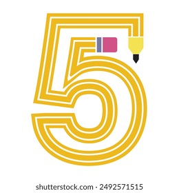 Number Five: Pencil Stroke Illustration - Perfect Graphic Art for School Designs