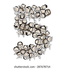 Number five, people crowd, vector alphabet for your design