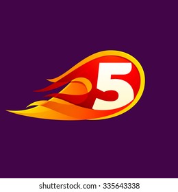 Number five with red fire flames. Vector design template elements for your application or corporate identity.
