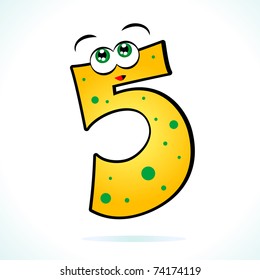 The number five represented in cartoon style, vector