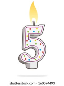 Number Five Shaped Lit Birthday Candle 